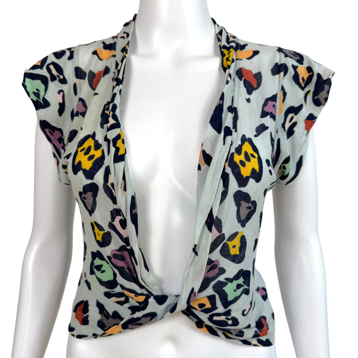 Missoni Twist-Front Top Light Blue Multicolor Leopard