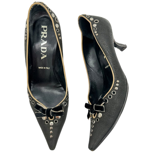 Prada Black Pointed Toe Rivet Heels