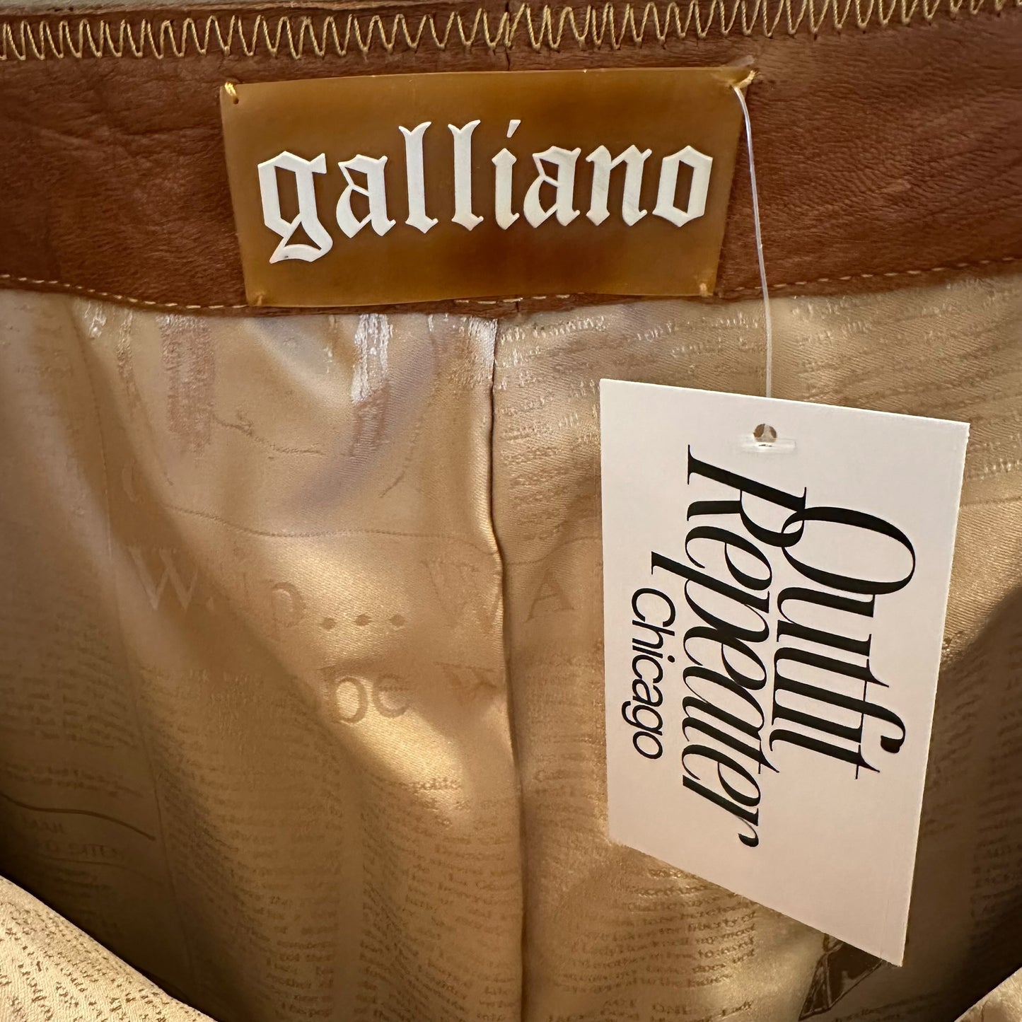 Galliano Tan Leather Studded Mini Skirt
