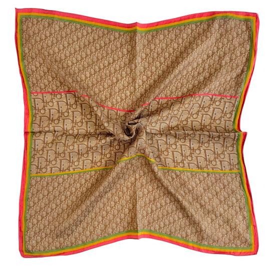 Christian Dior Silk Scarf Tan Monogram Trotter Pattern