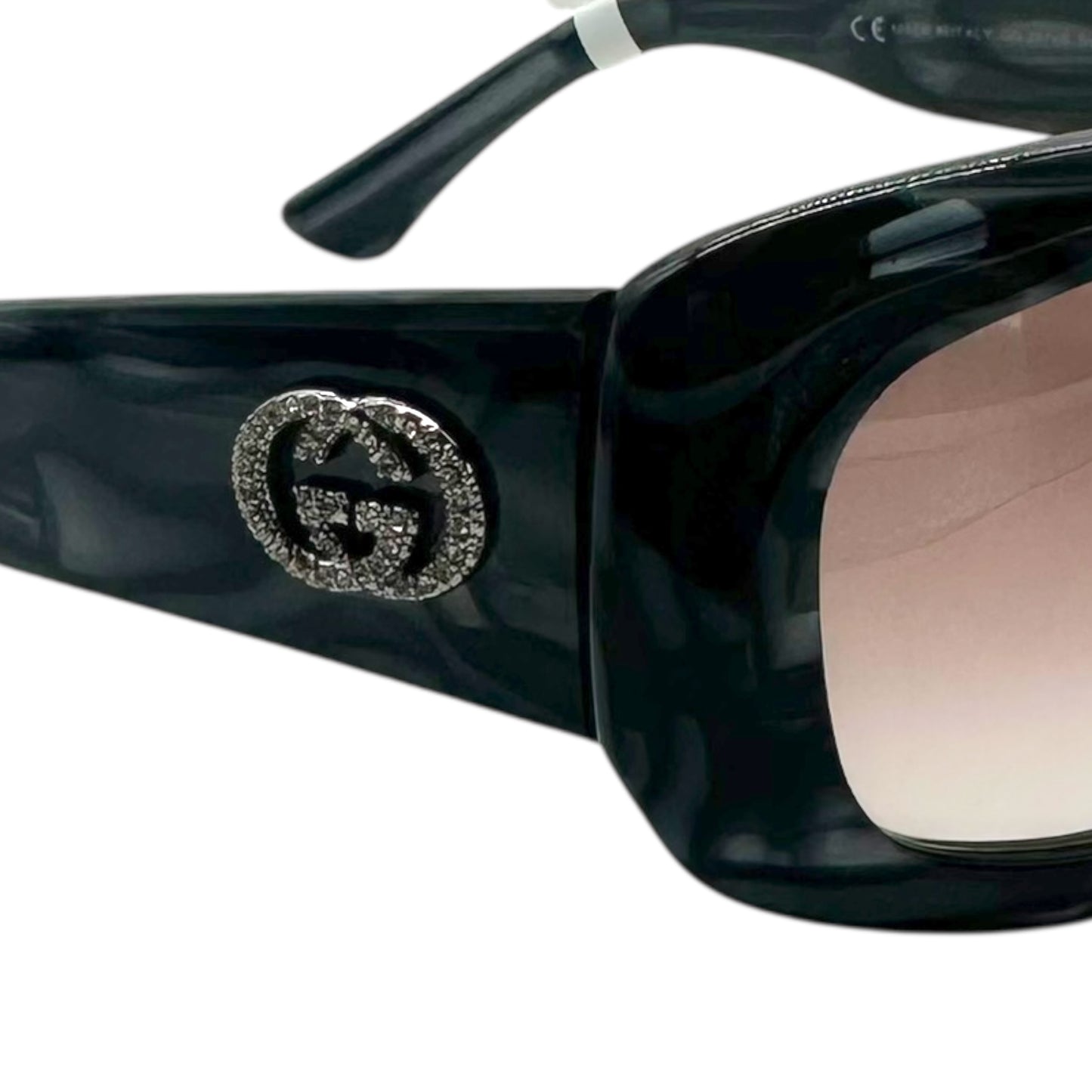 Gucci 6015 Crystal Logo Gray Pearlescent Oversized Sunglasses