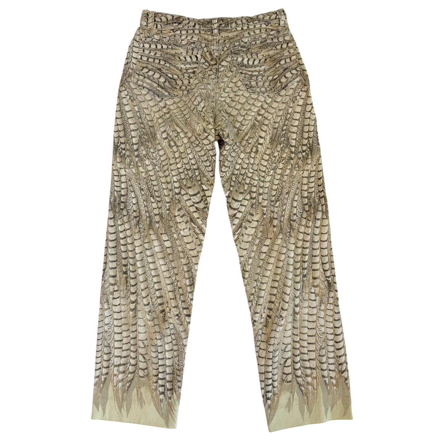 Roberto Cavalli Ivory Feather Printed Jeans
