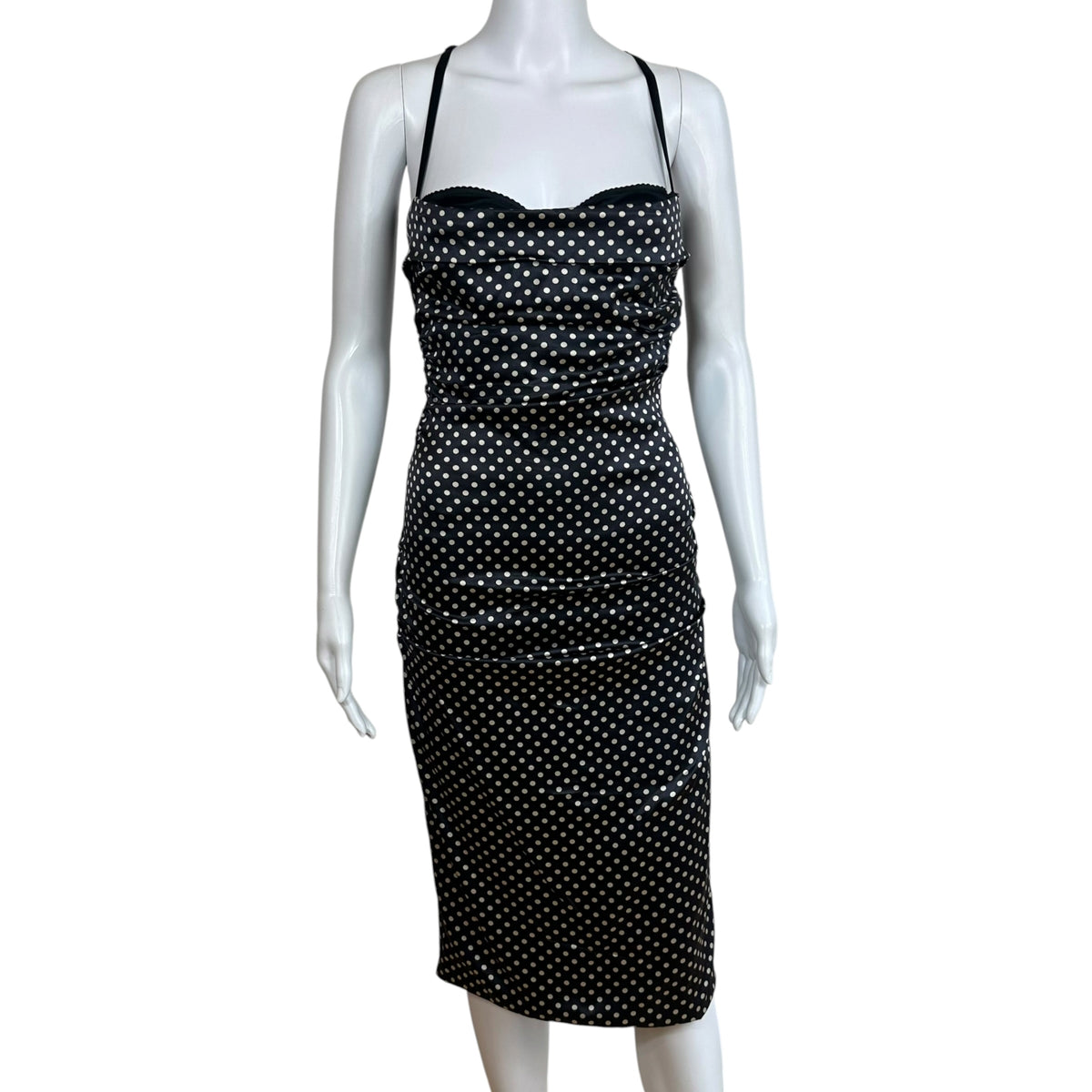 Dolce & Gabbana Black & Ivory Polka Dot Midi Dress w/ Built-In Bra