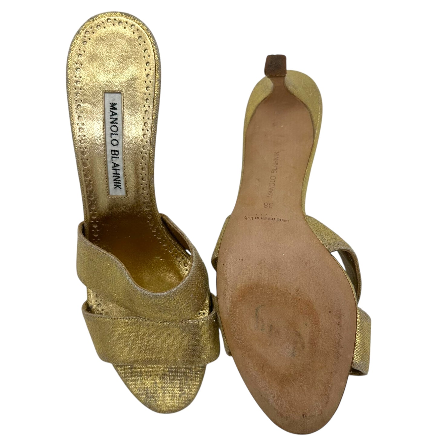 Manolo Blahnik Gold Linen Mule Heels