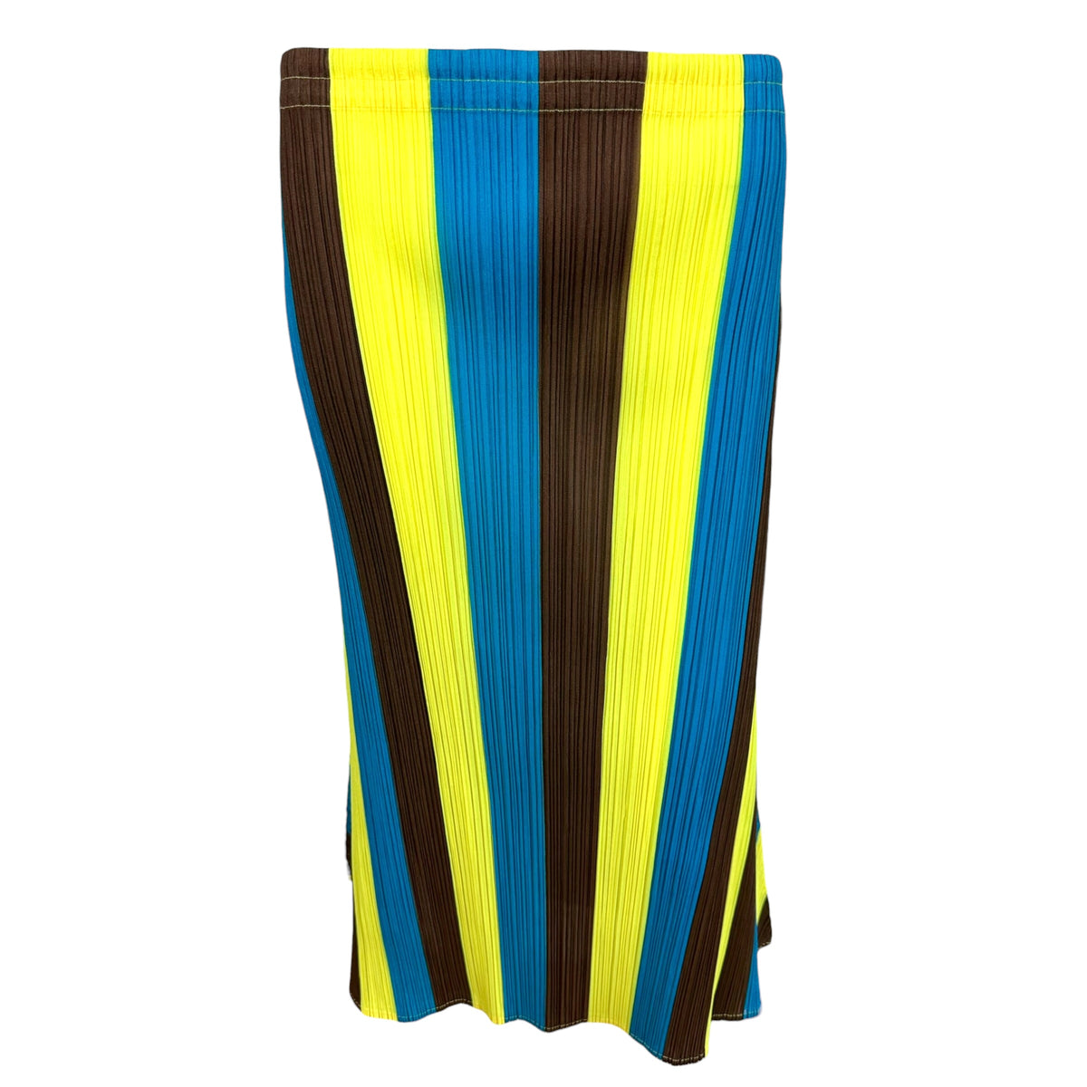 Issey Miyake Pleats Please Neon Yellow Striped Midi Skirt