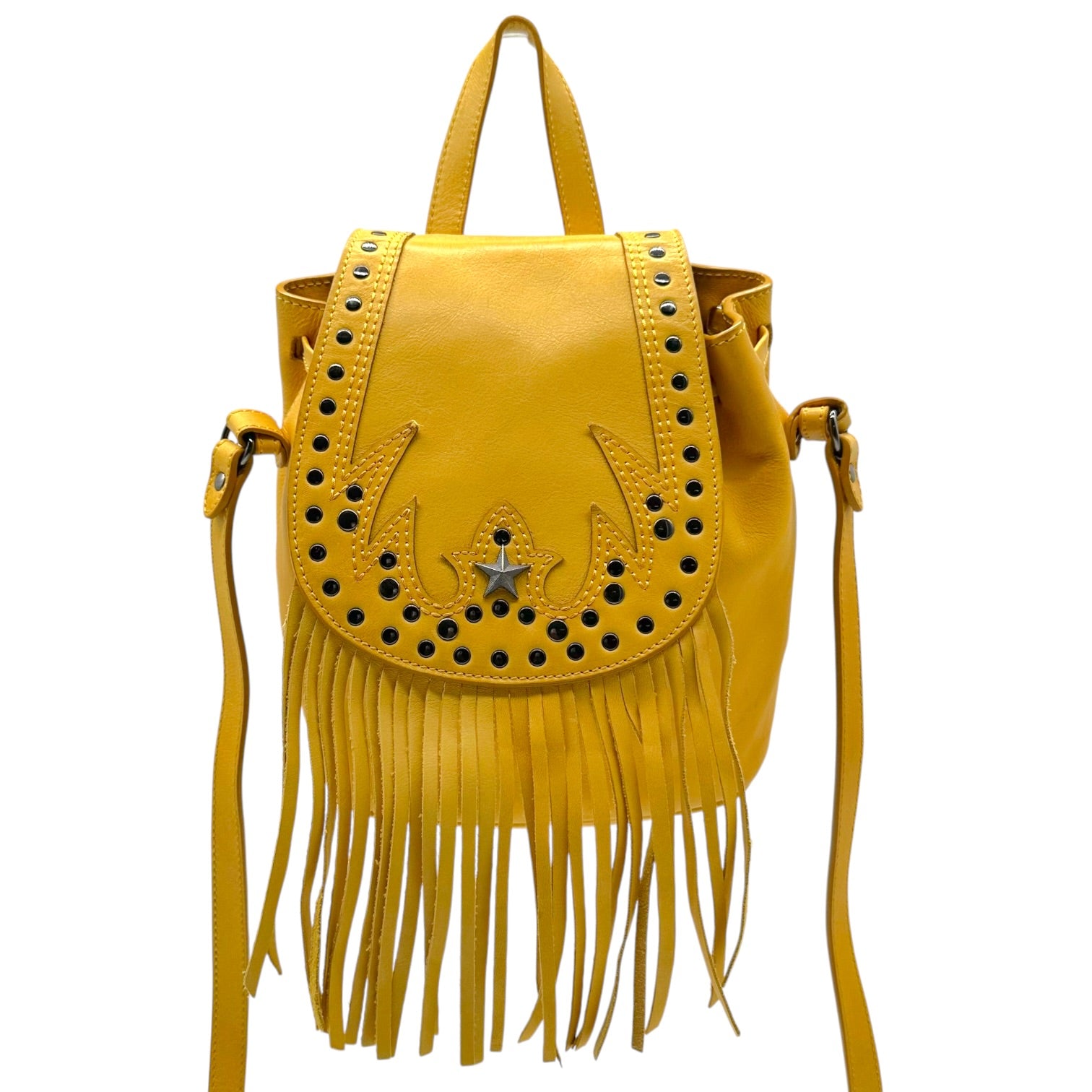 Roberto Cavalli Yellow Fringe Trim Studded Crossbody Bag