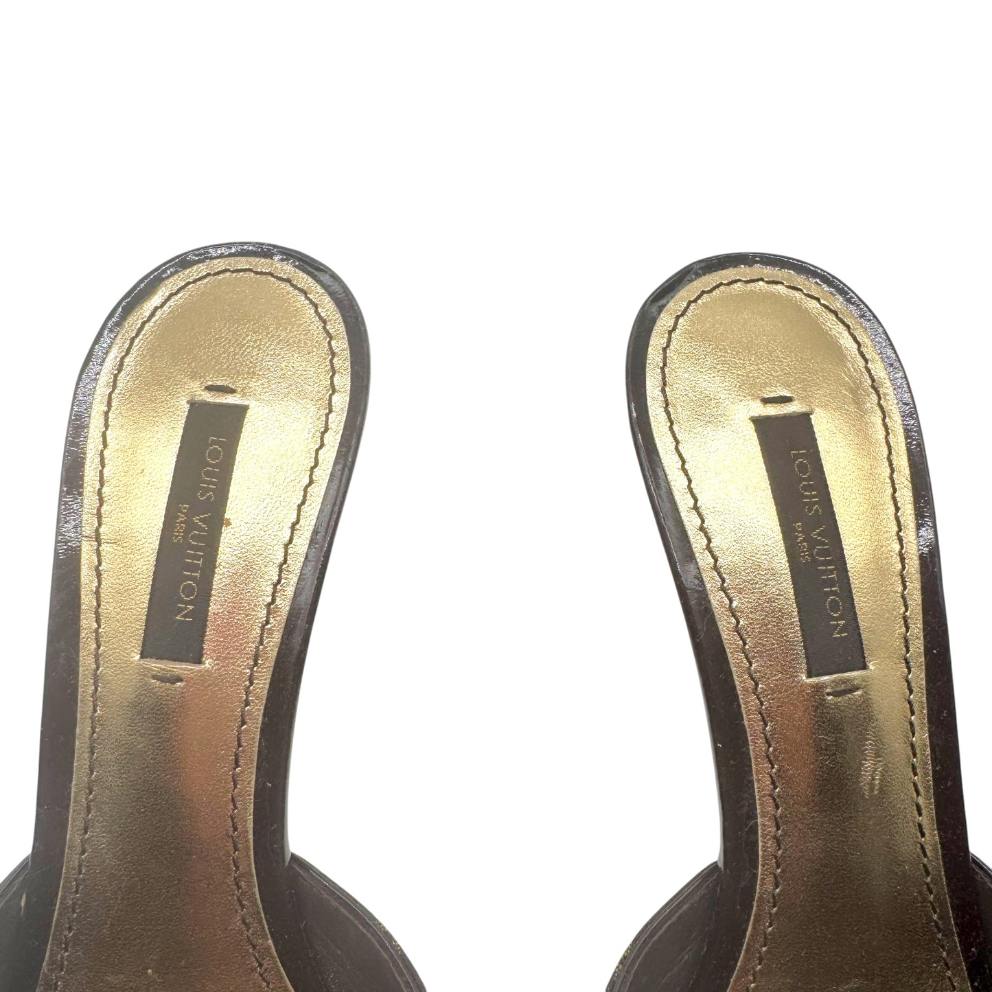 Louis Vuitton Brown Lin Monogram Kitten Heel Mules