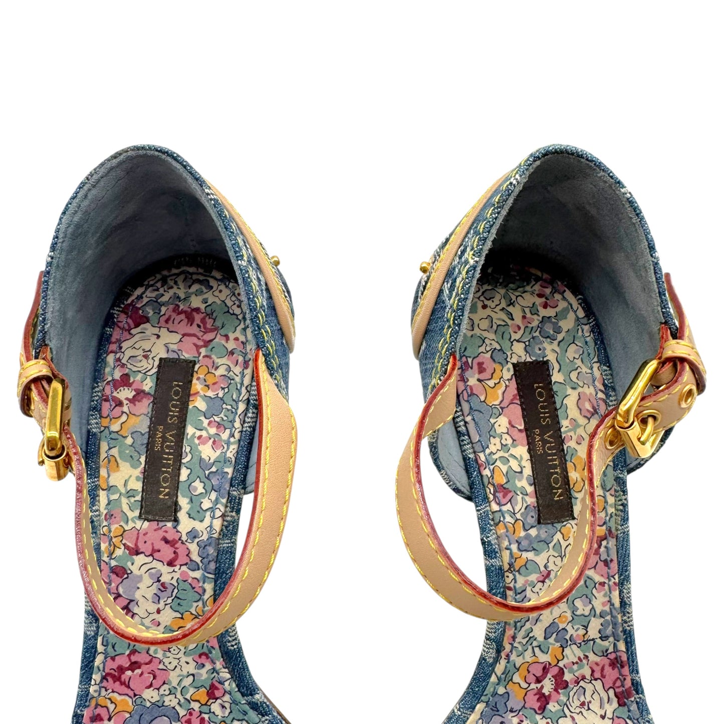 Louis Vuitton Blue Denim Patchwork Sandal Heels