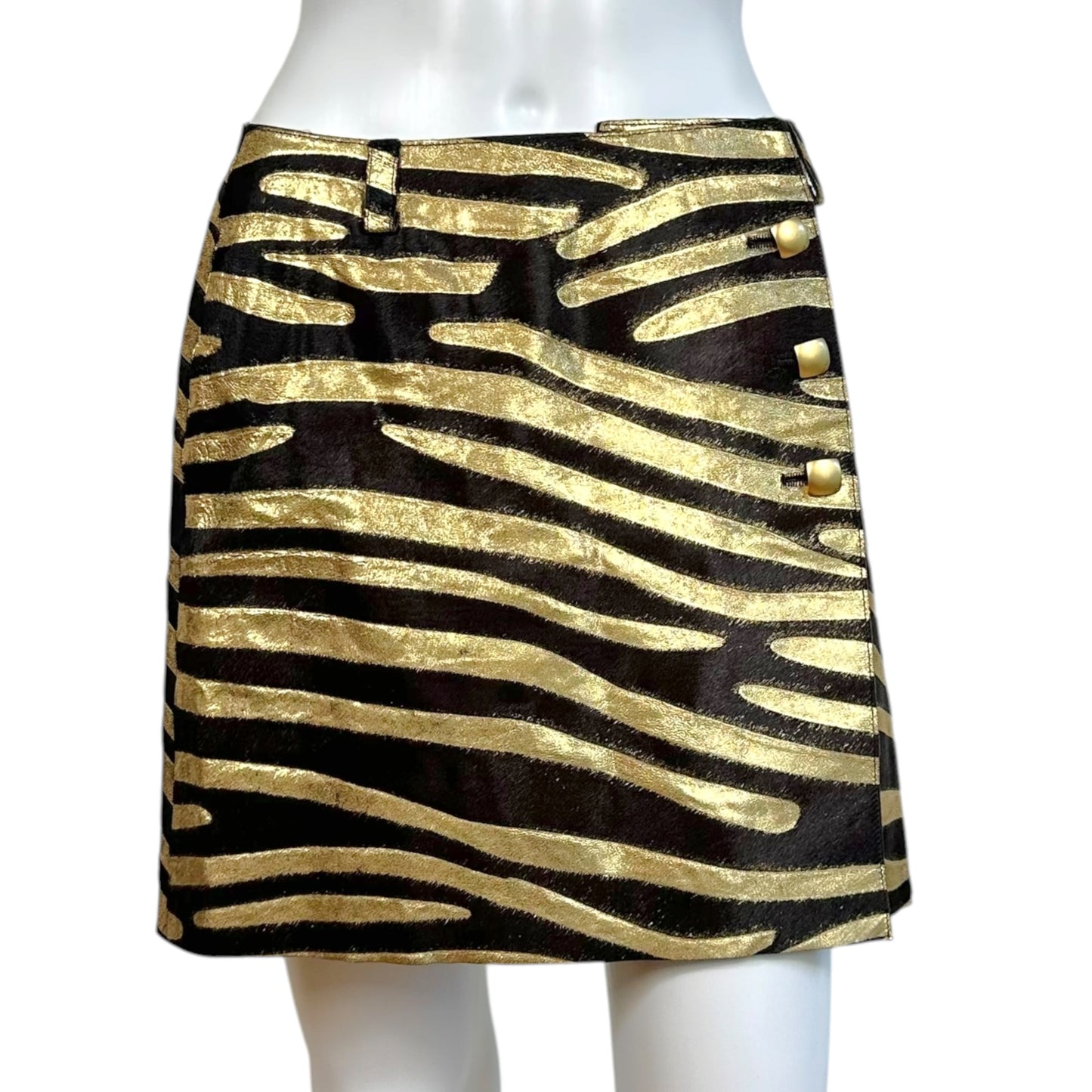 Chanel Cruise 2001 Gold Metallic & Brown Zebra Print Ponyhair Mini Skirt