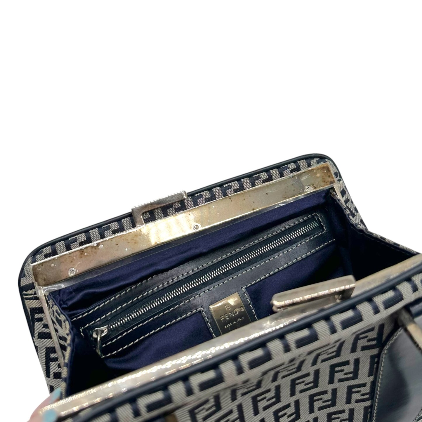 Fendi Navy Zucchino Monogram Kisslock Handbag