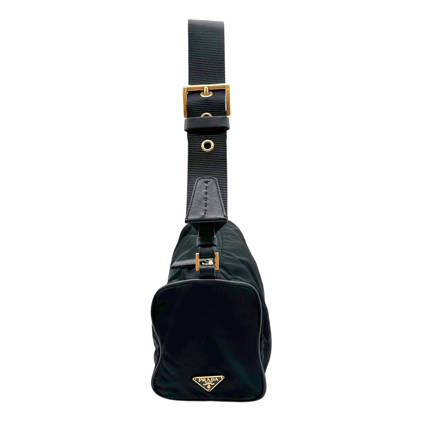 Prada Black Nylon & Gold Hardware Shoulder Bag
