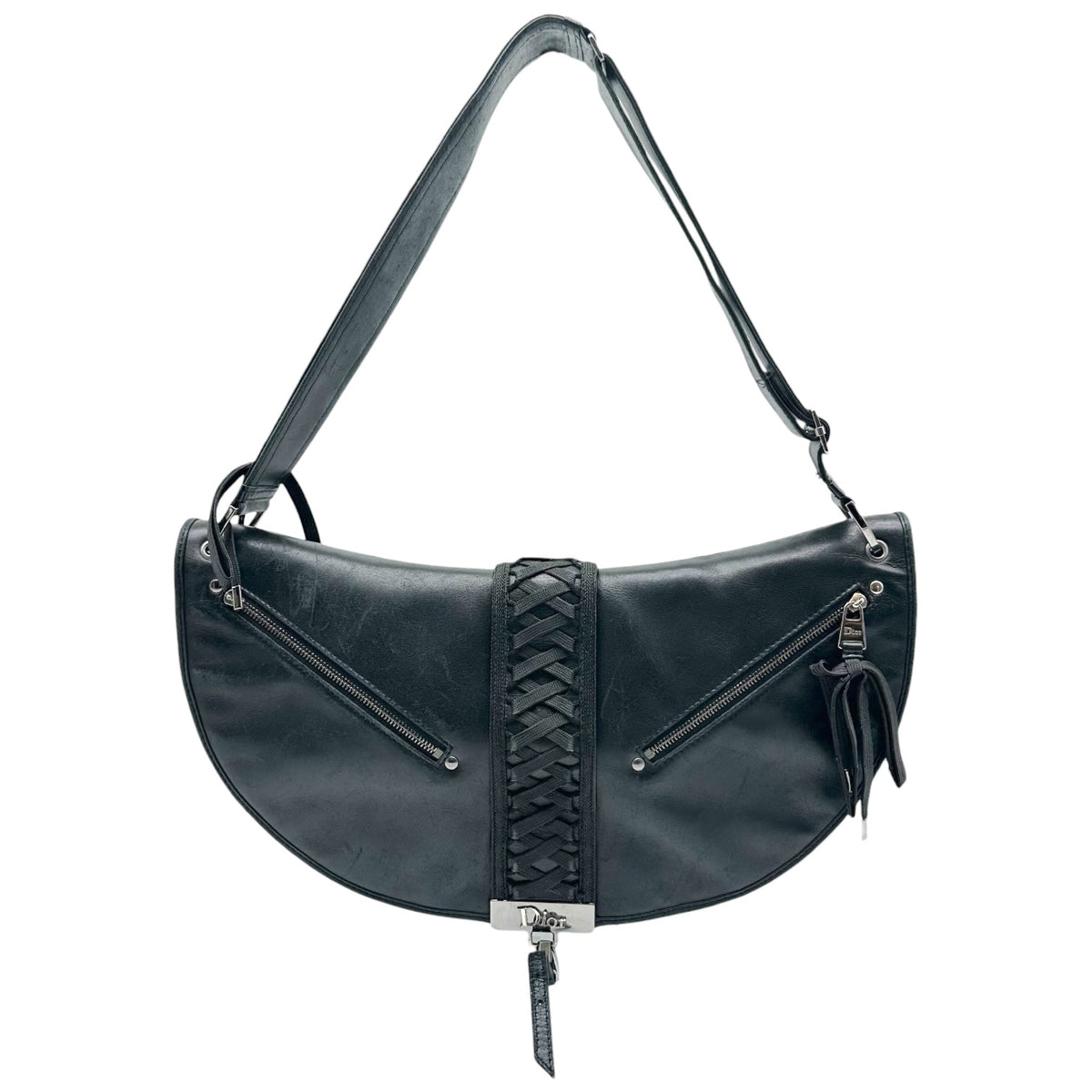 Christian Dior Black Leather Lace-Up Shoulder Bag