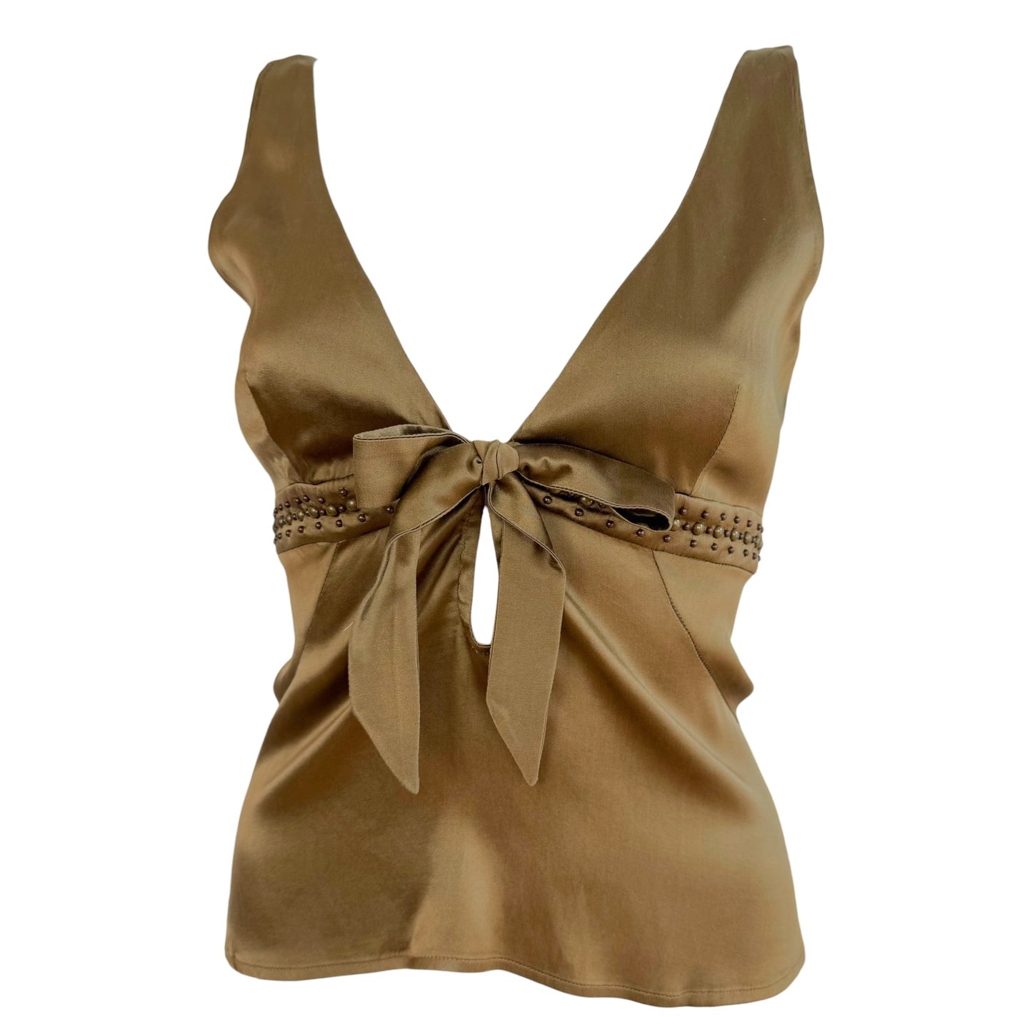 Roberto Cavalli Silk Sleeveless Blouse Brown Tie-Front