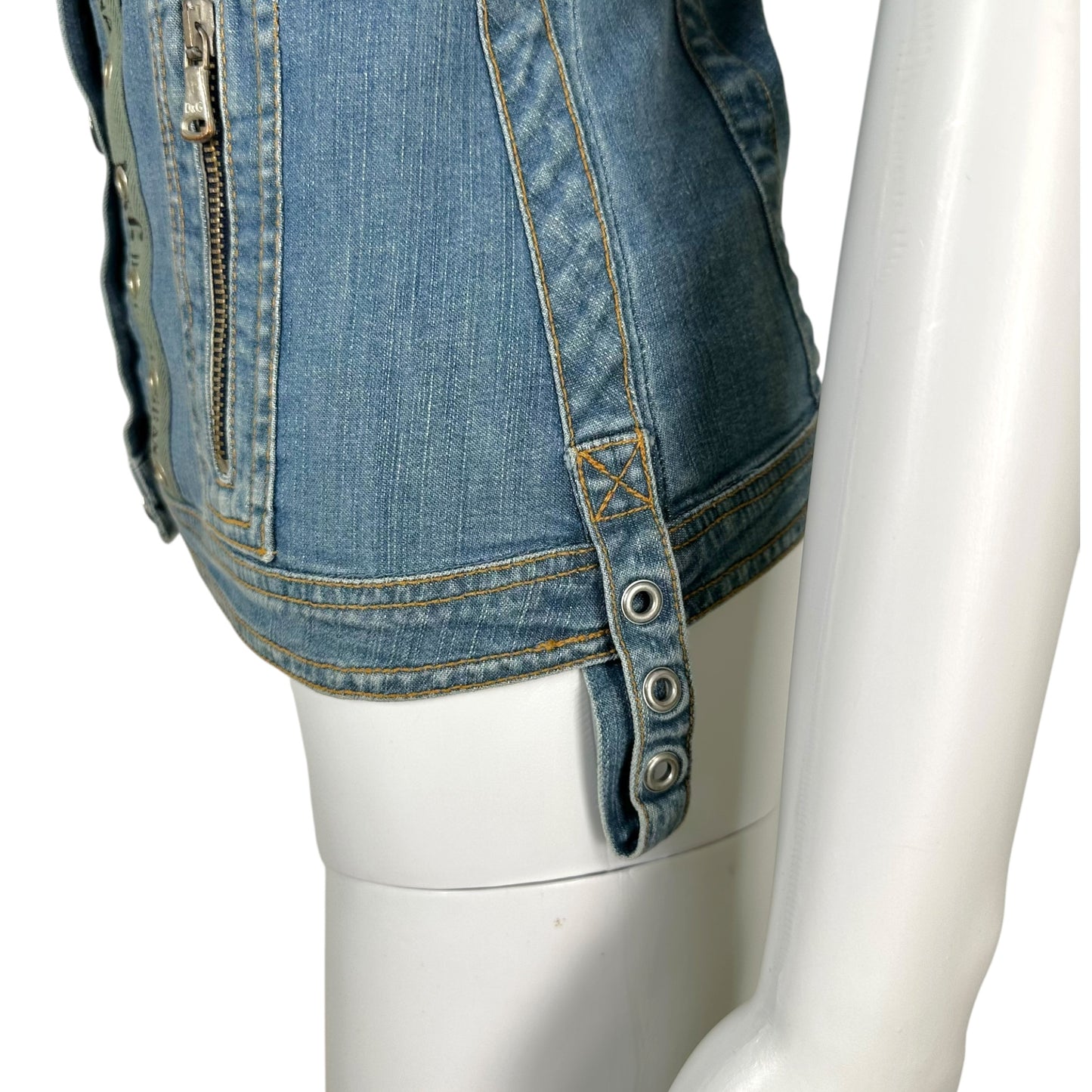 D&G Denim Khaki Bustier Top Adjustable Straps Zippered Pockets