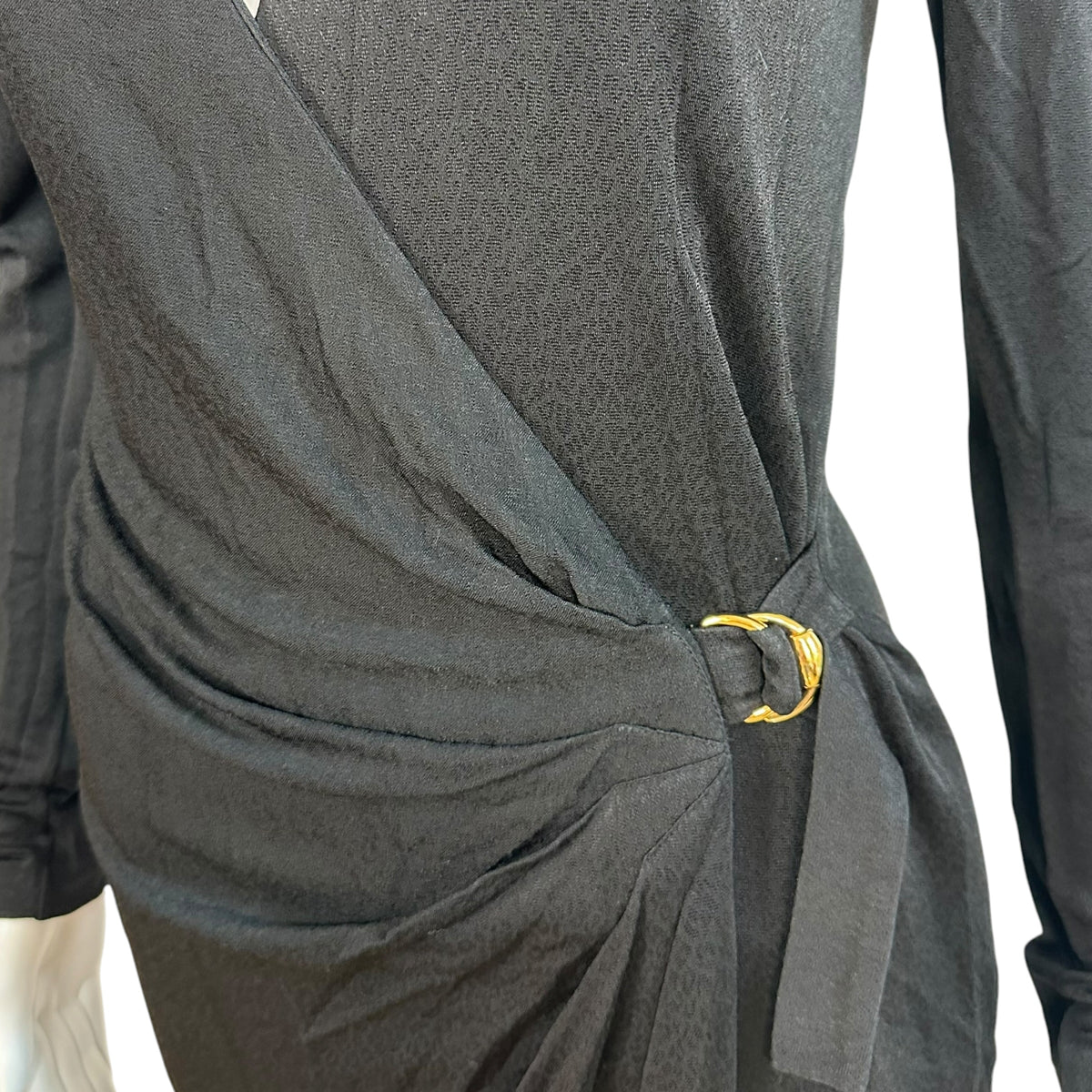 Gucci Black Leopard Print Knit Wrap Longsleeve Midi Dress
