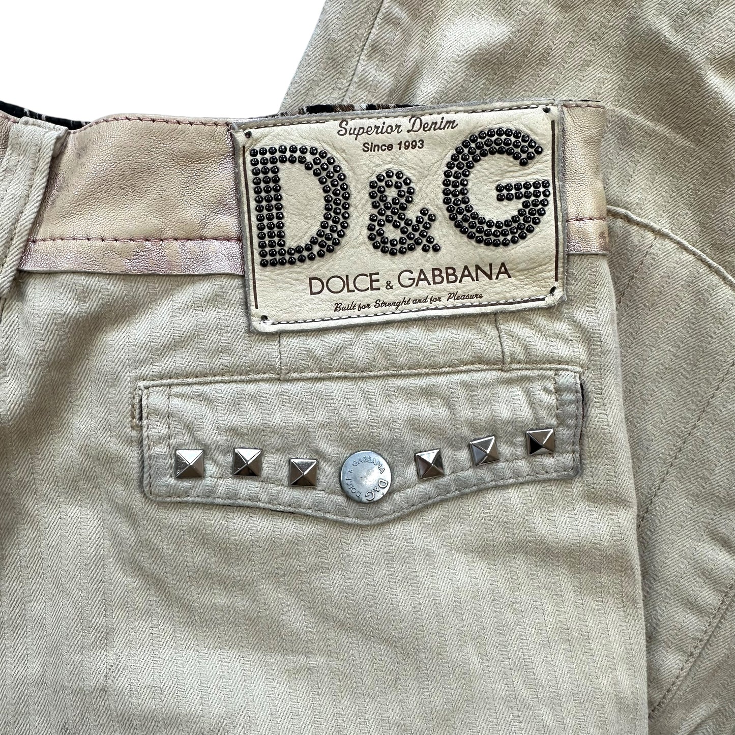 Dolce & Gabbana 2003 Beige Studded Cargo Pants