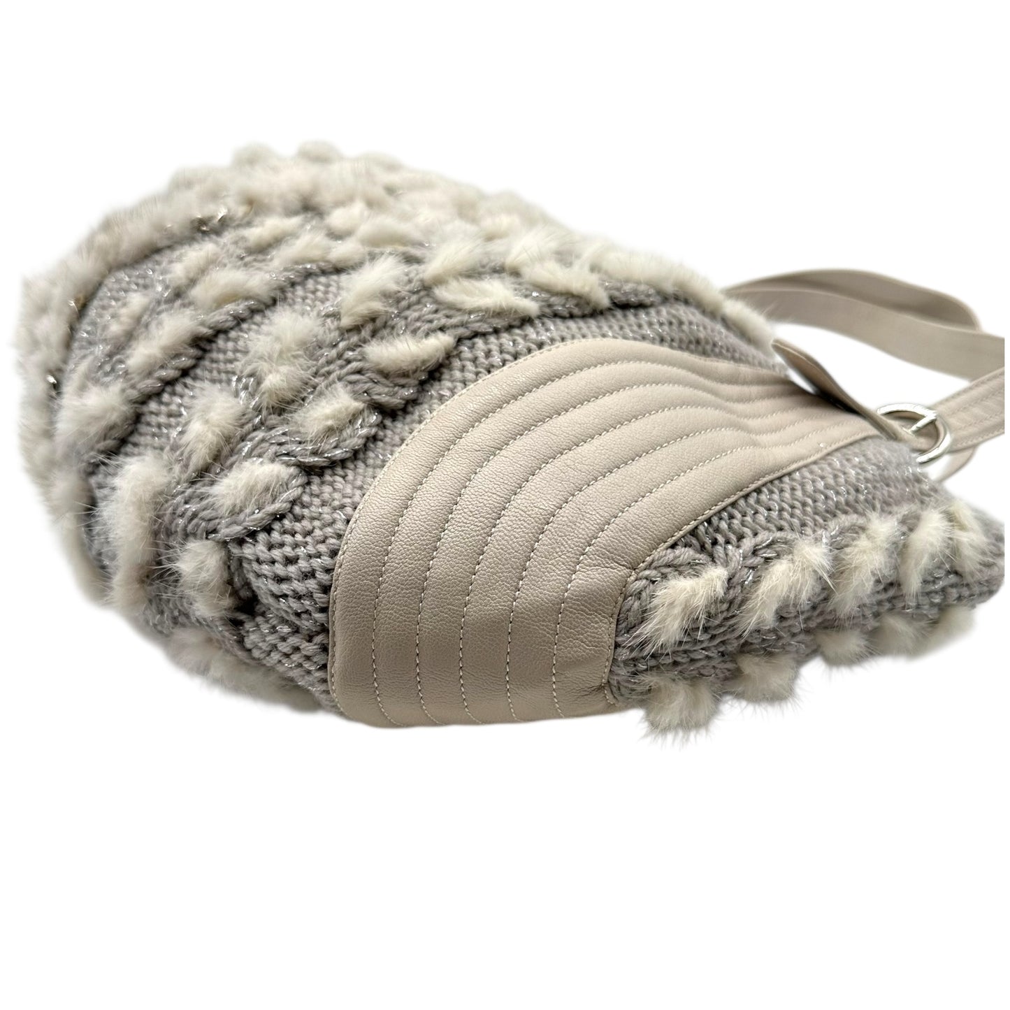 Salvatore Ferragamo Cable Knit & Rabbit Fur Shoulder Bag
