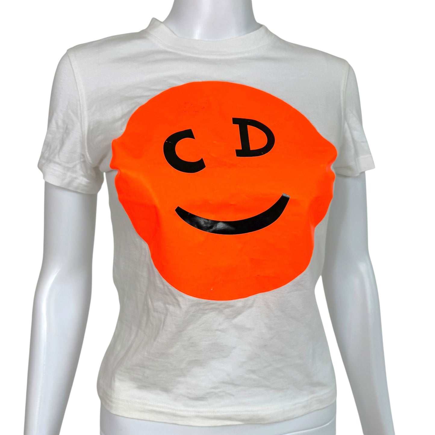 Christian Dior F/W 2001 White & Neon Orange CD Smiley Face T-Shirt