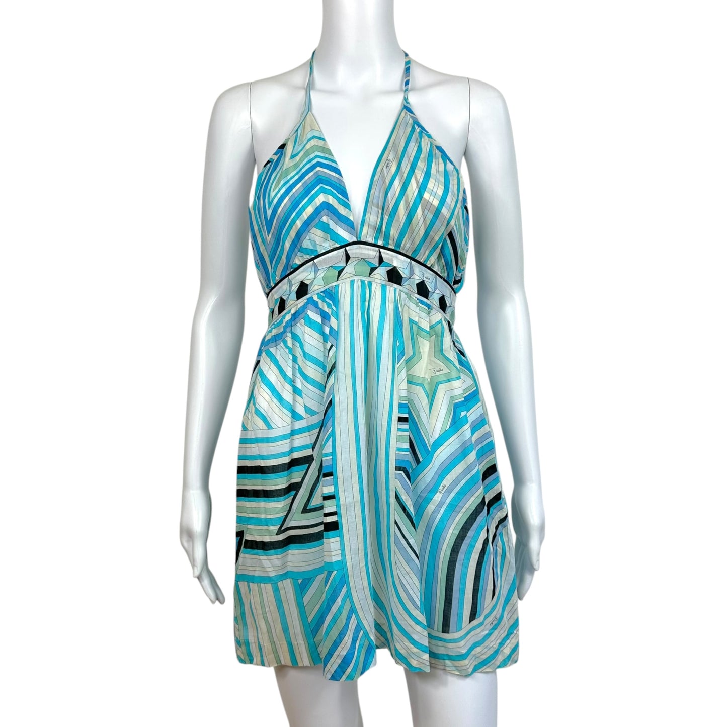Emilio Pucci Blue Patterned Halter Neck Cami Top