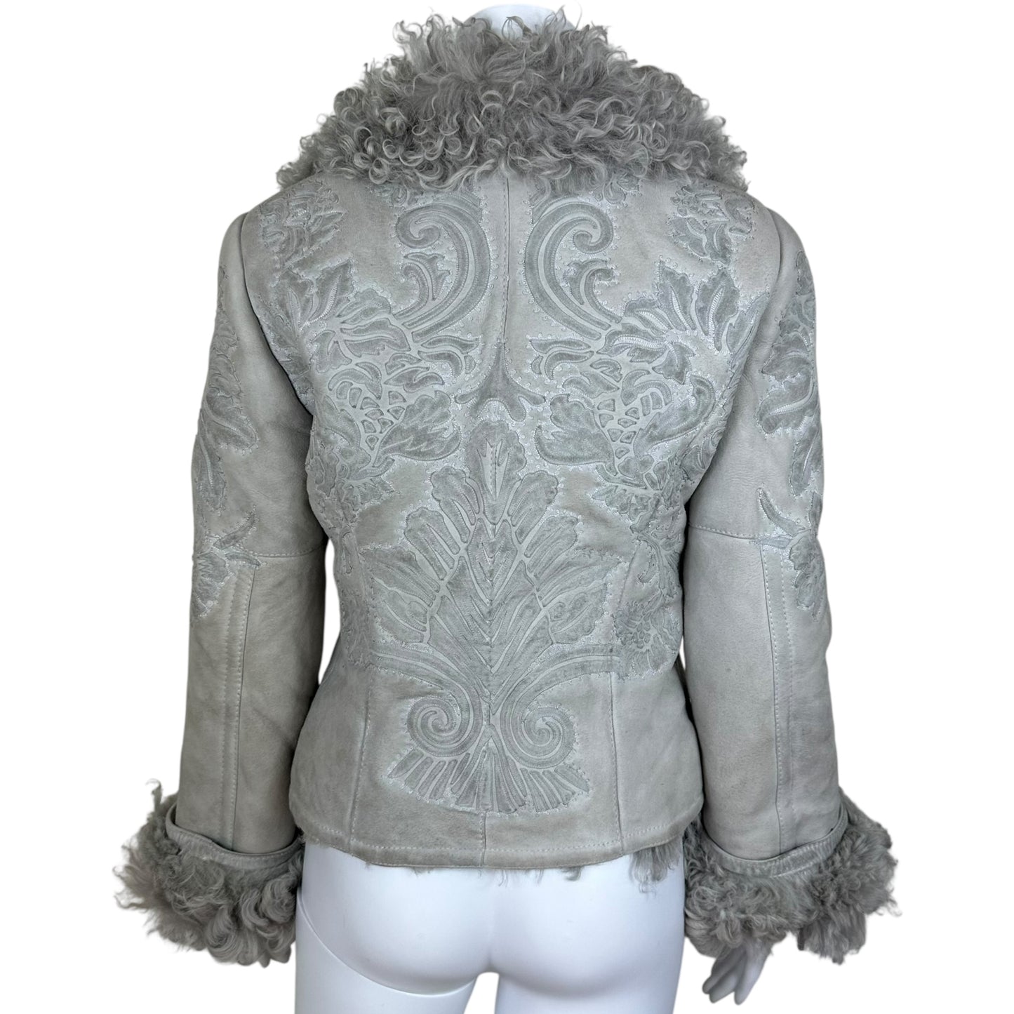 Gucci Light Gray Embroidered Shearling Coat