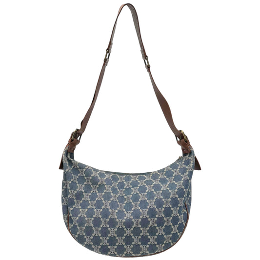 Celine Blue Denim Triomphe Monogram Crossbody Hobo Bag