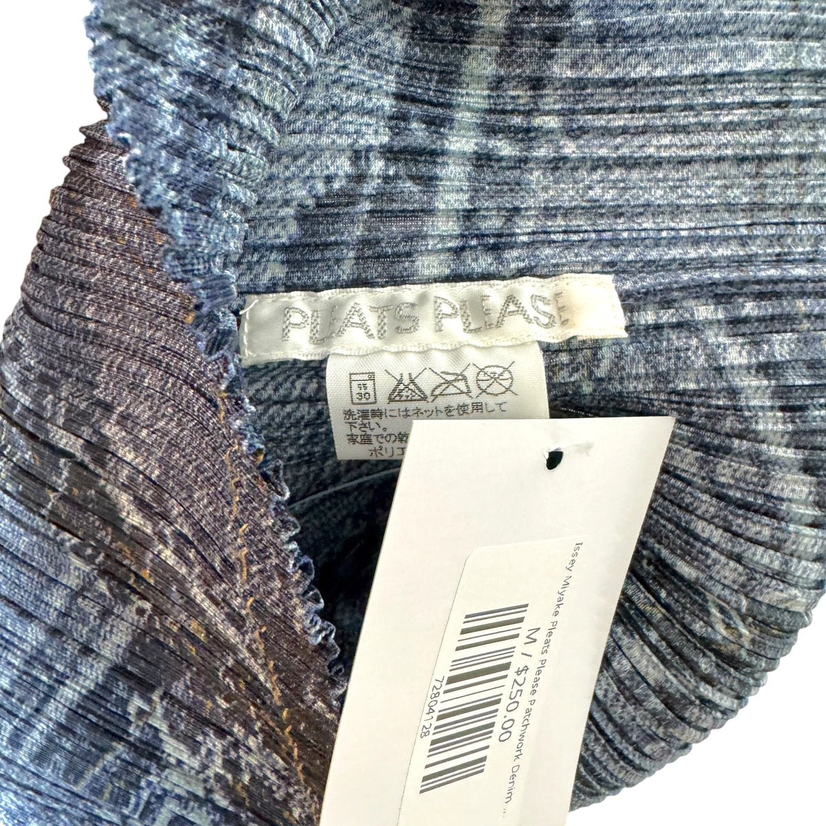 Issey Miyake Pleats Please Patchwork Denim Print Pleated T-Shirt Sz 3