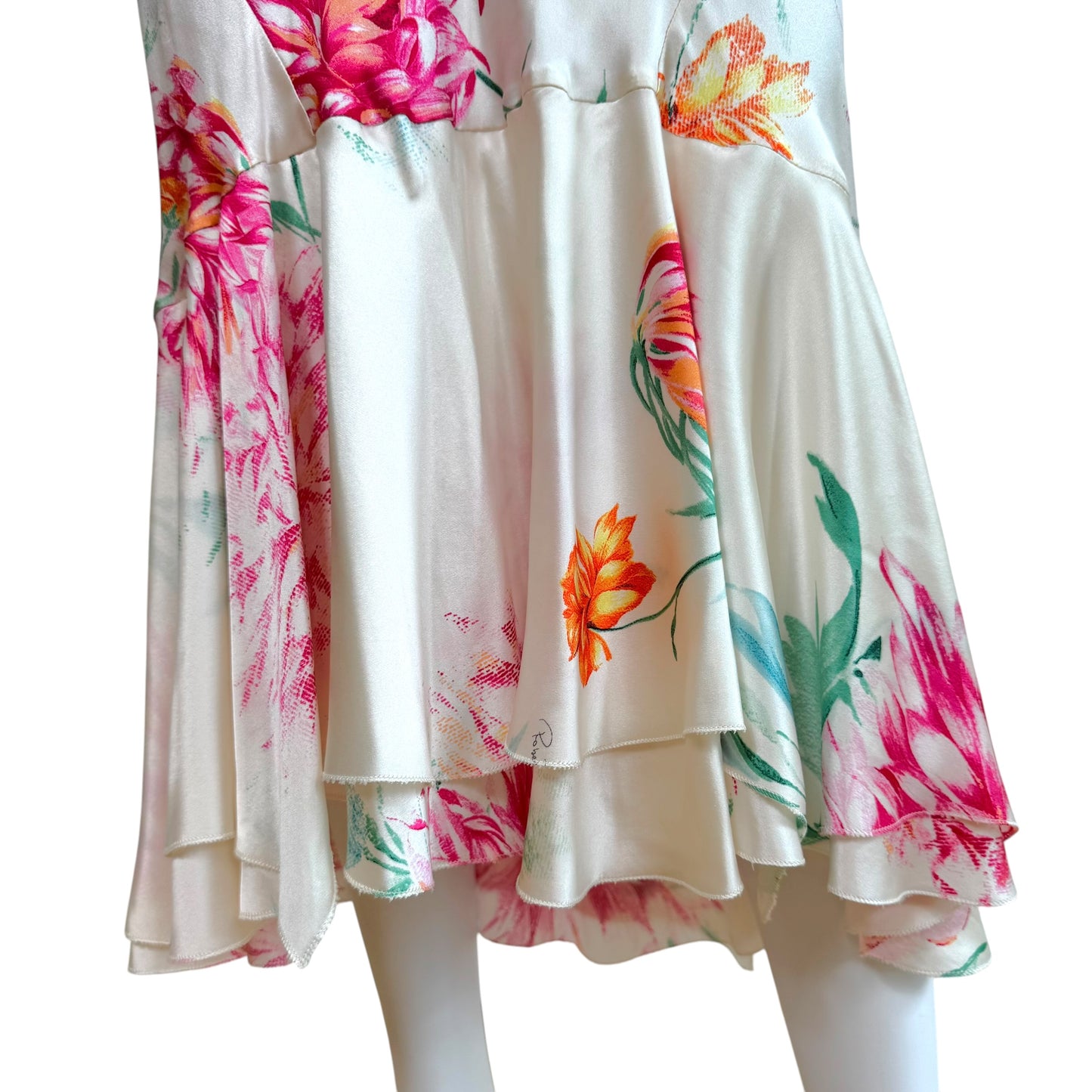 Roberto Cavalli White Multicolor Floral Print Mermaid Hem Silk Maxi Skirt