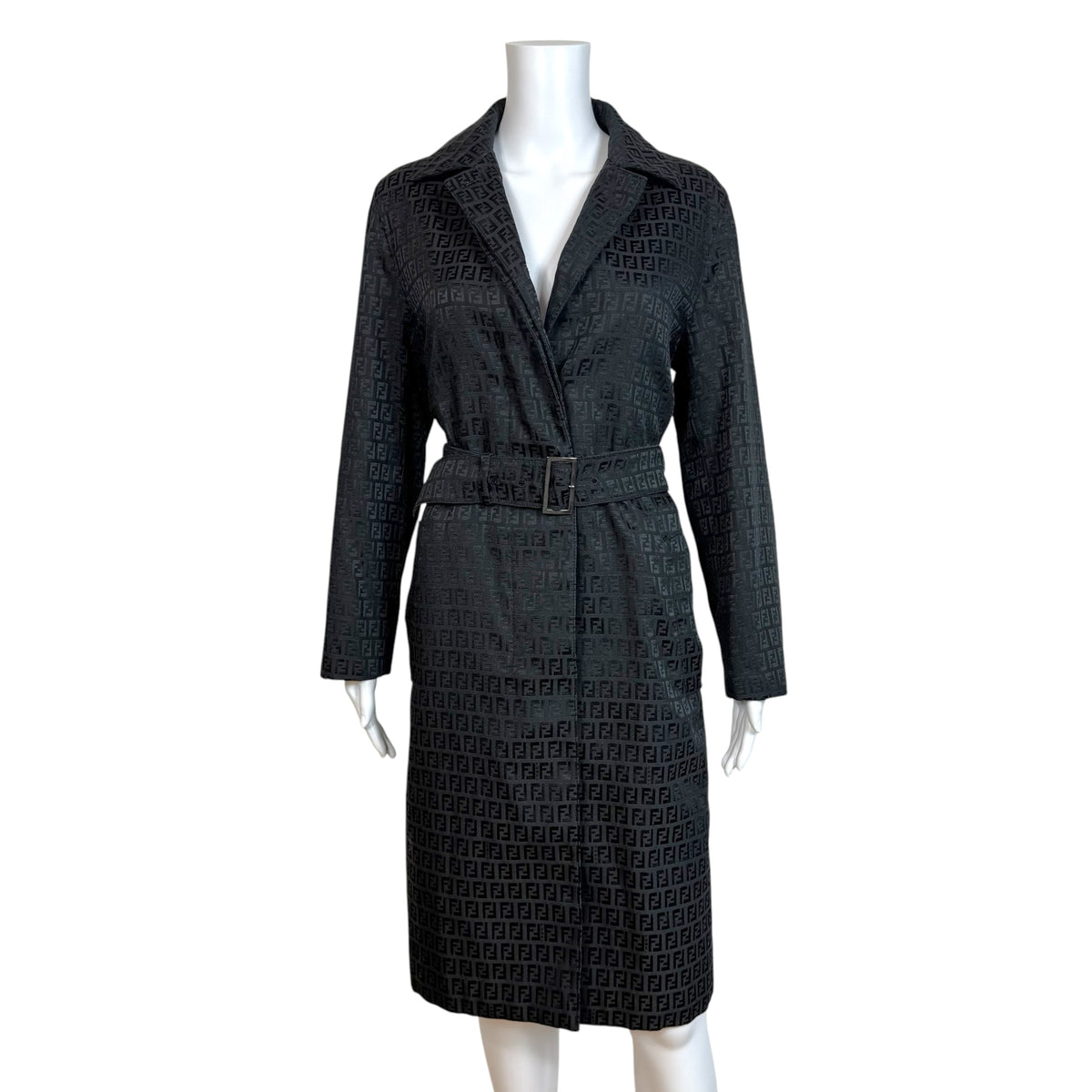 Fendi Black Zucchino Monogram Trench Coat