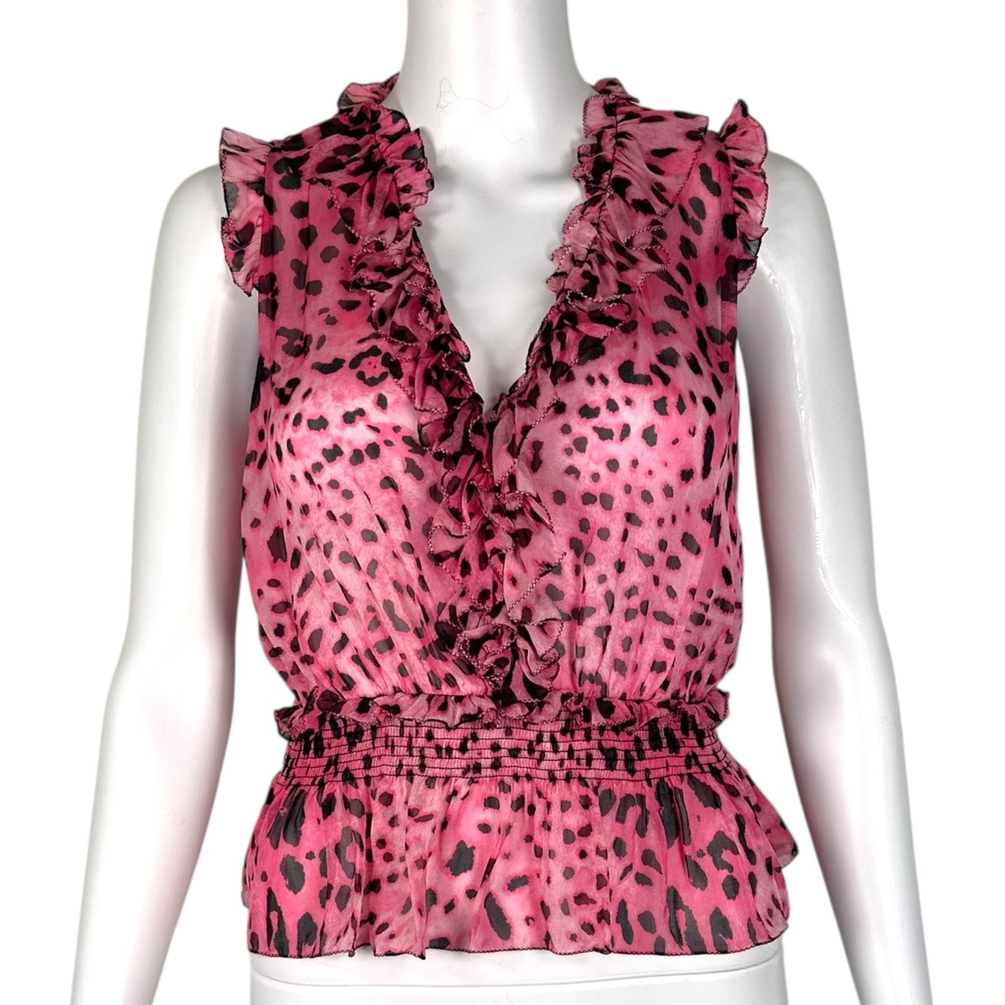 Dolce & Gabbana Pink Leopard Print Silk Blouse