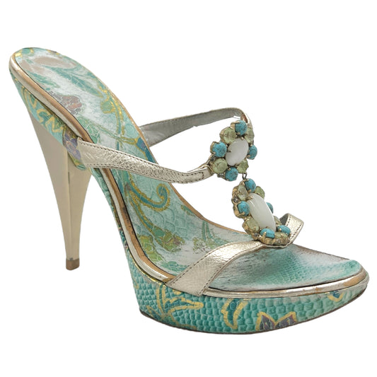 Giuseppe Zanotti Blue & Gold Crystal Platform Sandals