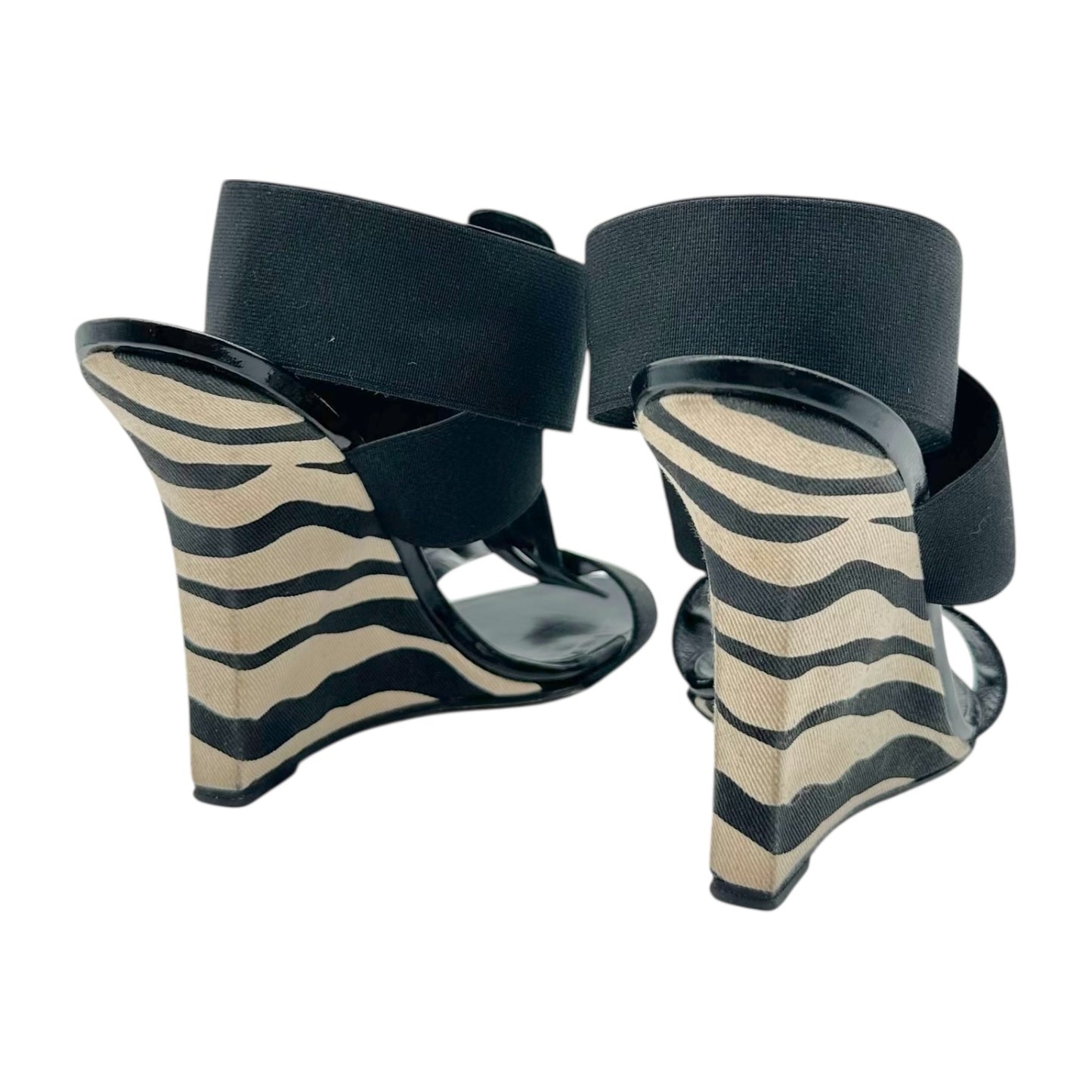 Manolo Blahnik Zebra Print Wedge Heels Black Elastic