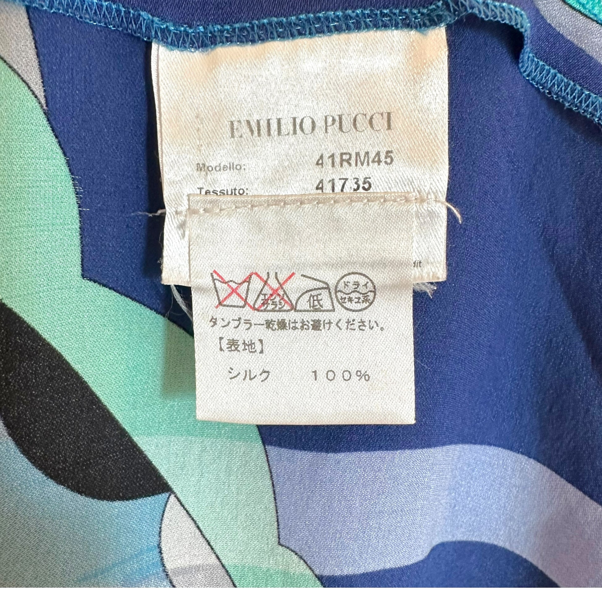 Emilio Pucci Blue Printed Silk Dolman Sleeve Blouse