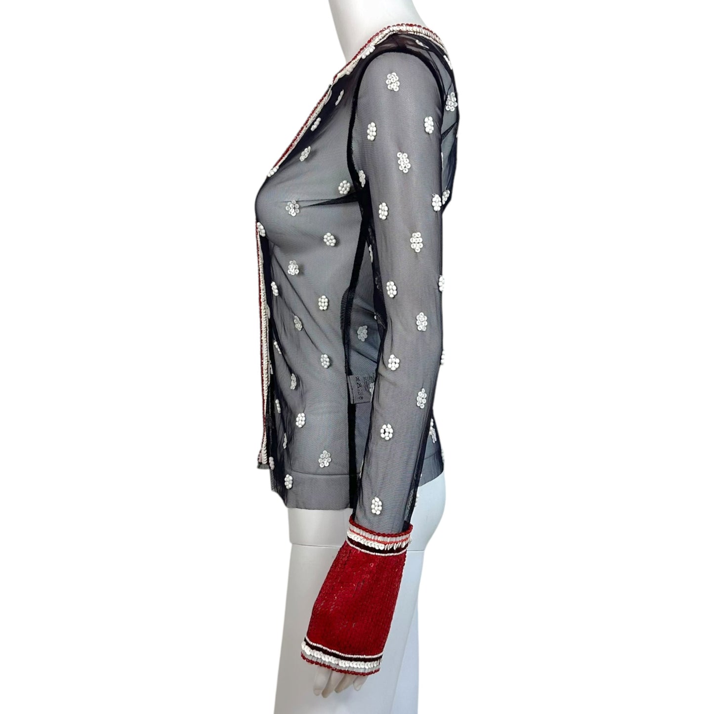 Gianfranco Ferre Red & White Sequin Beaded Navy Mesh Cardigan NEW