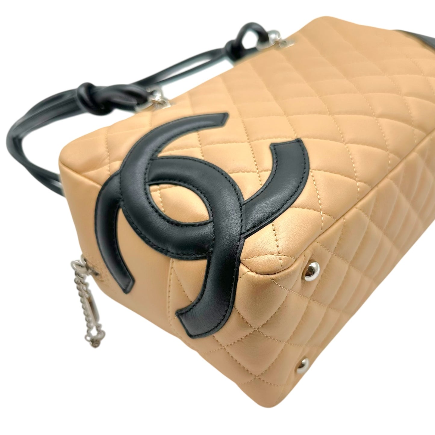 Chanel Bowler Shoulder Bag Beige Black Matelasse
