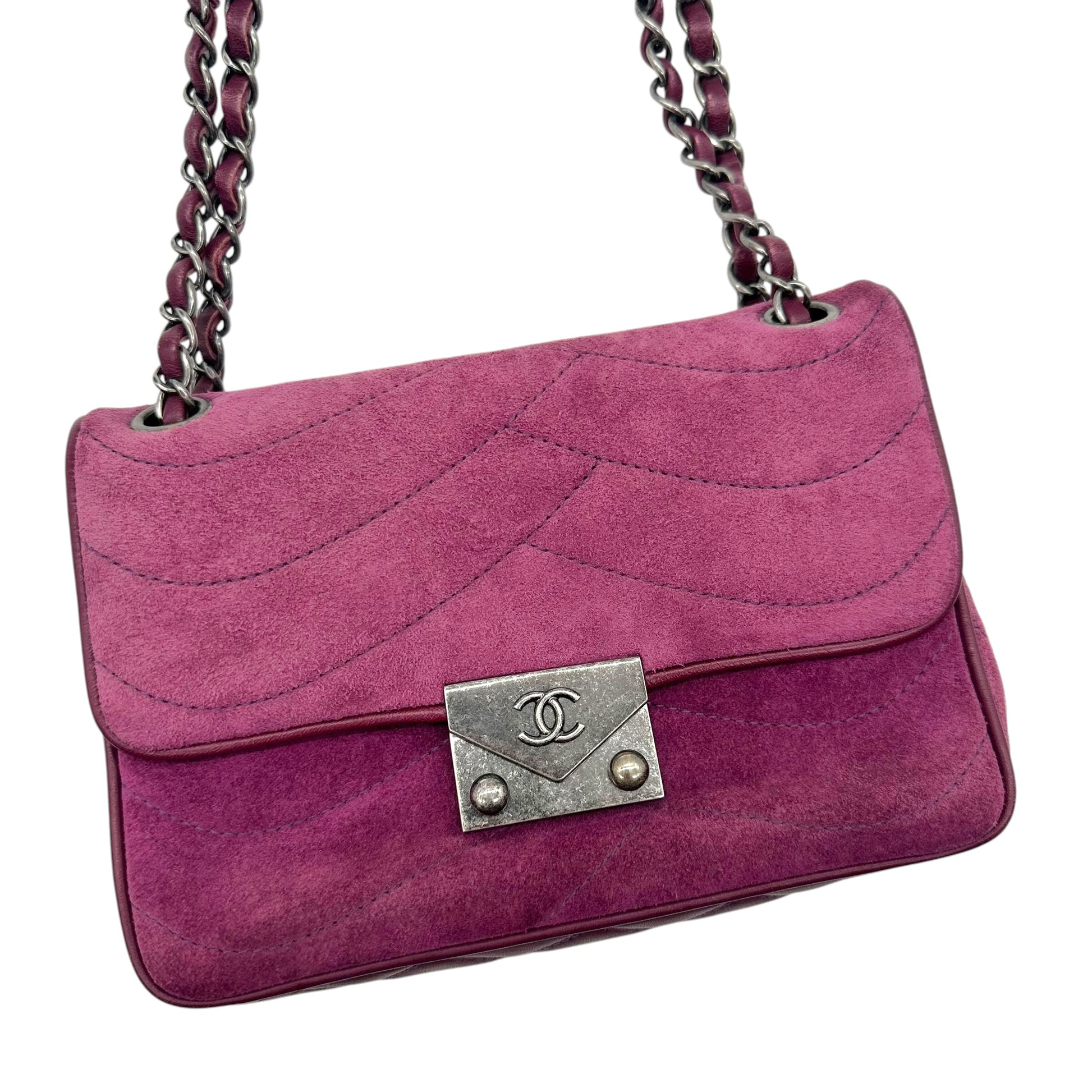 Chanel Small Flap Shoulder Bag Purple Suede Leather