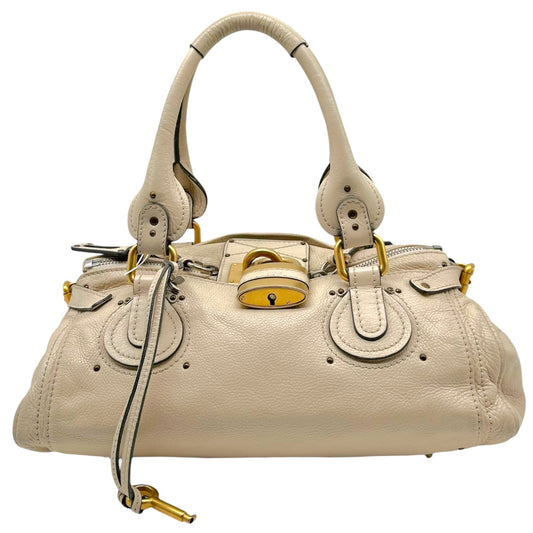 Chloé Ivory Leather Shoulder Bag with Padlock Closure