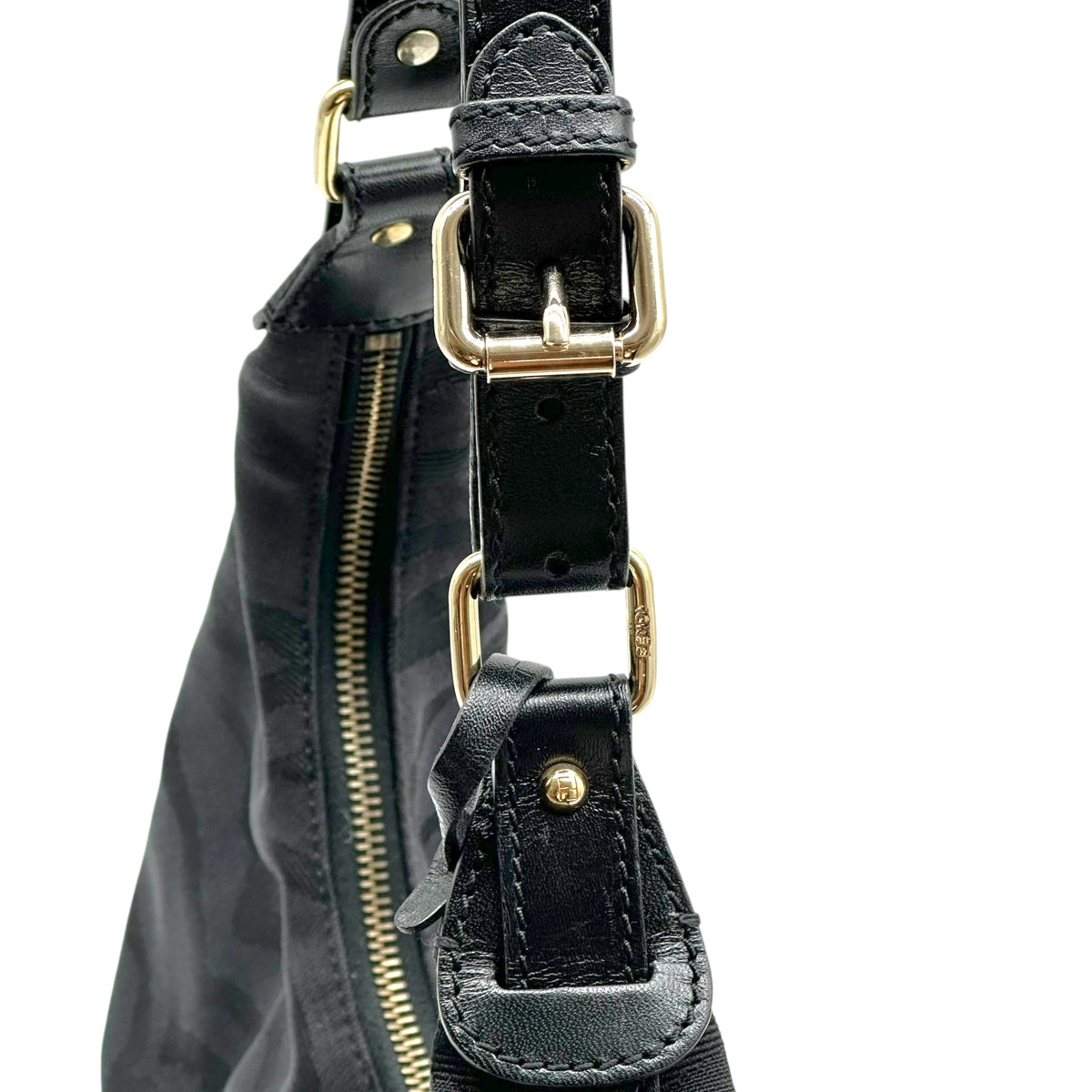 Fendi Black Zebra Print Canvas Hobo Bag