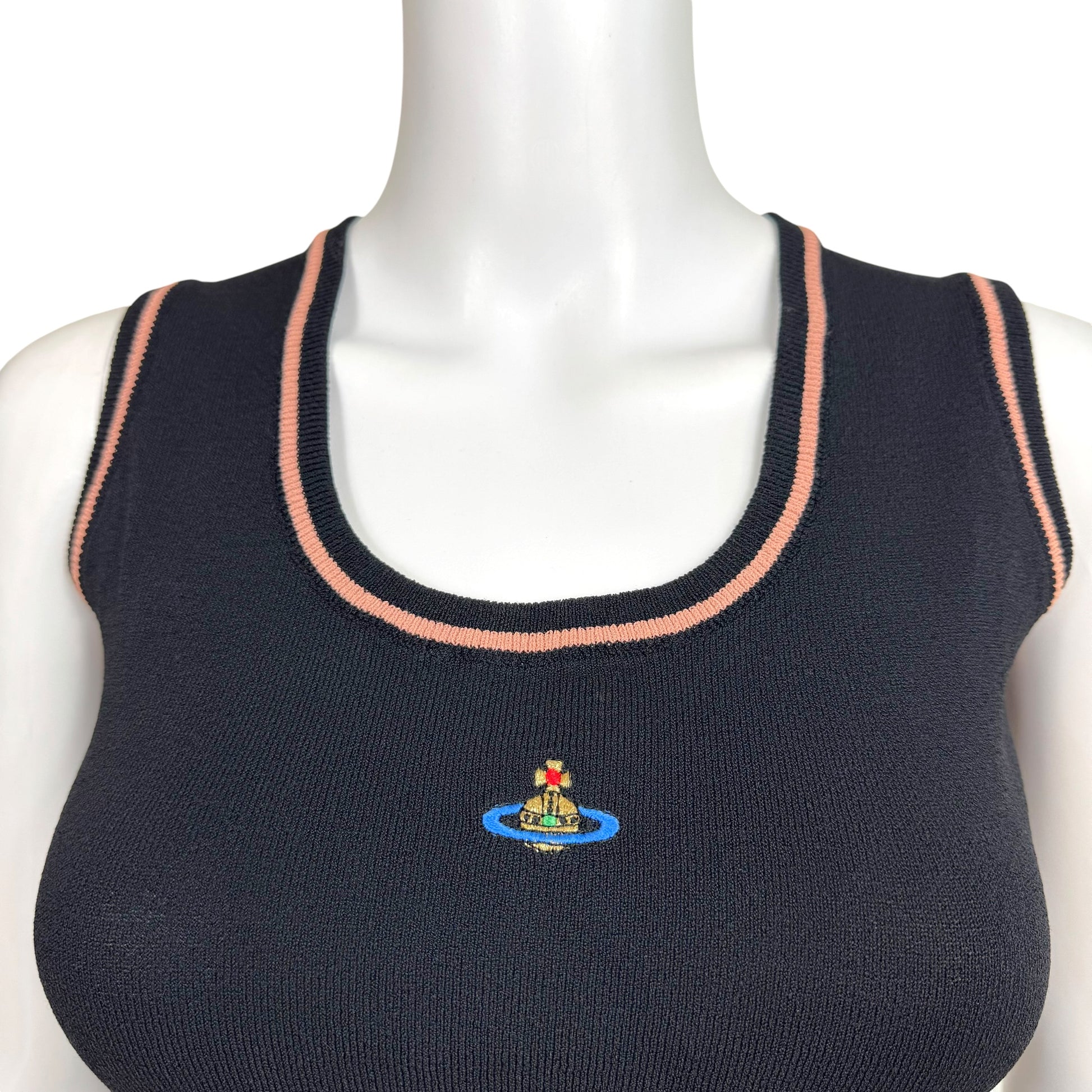 Vivienne Westwood Cropped Tank Black Knit Pink Trim