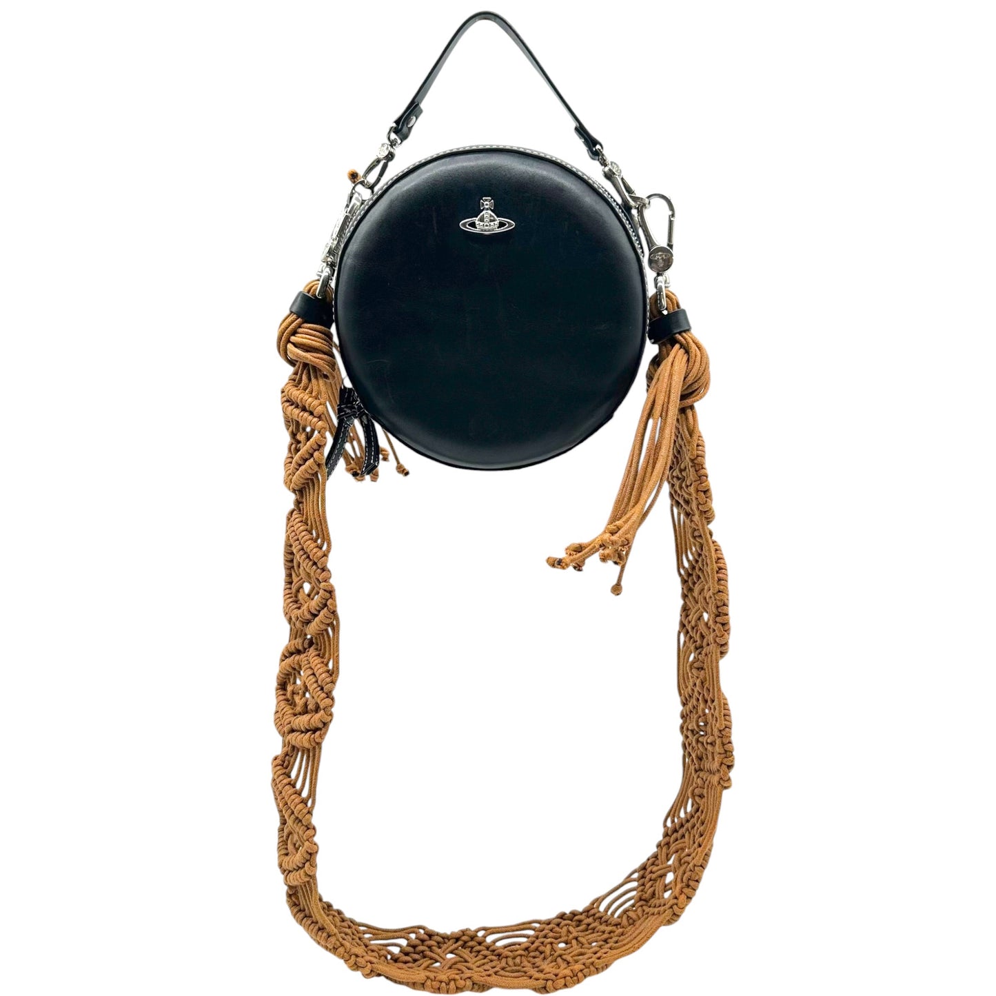 Vivienne Westwood Round Black Crossbody Bag With Macrame Strap