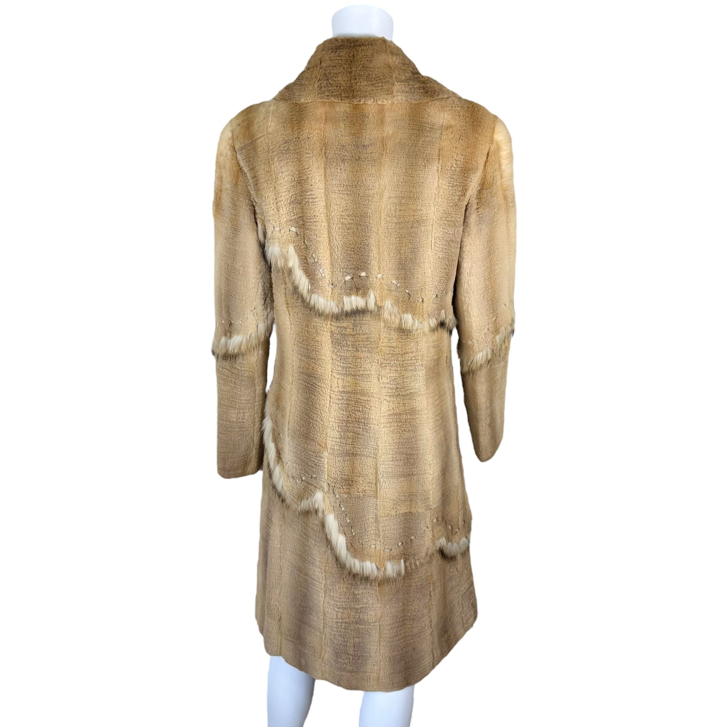 Vintage Beige Long Sheared Rabbit Fur Coat