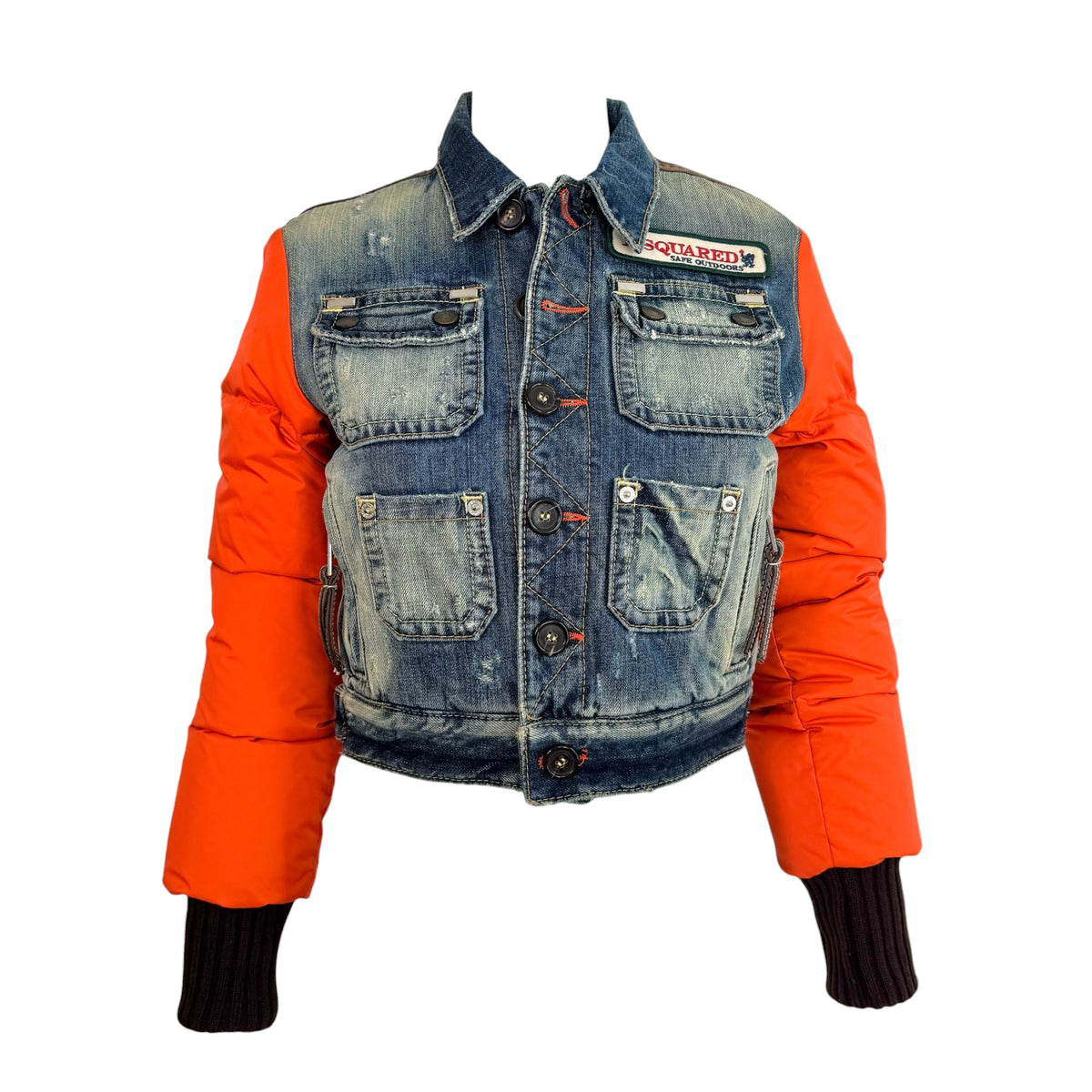 Dsquared2 Orange Puffer Sleeve & Denim Patchwork Jacket