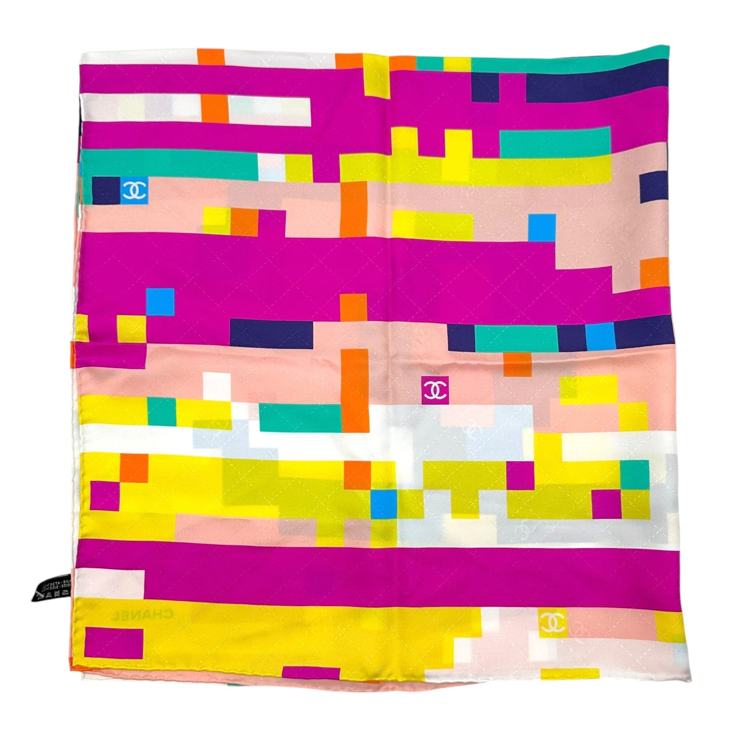 Chanel Large Silk Square Scarf Multicolor Pixelated Print