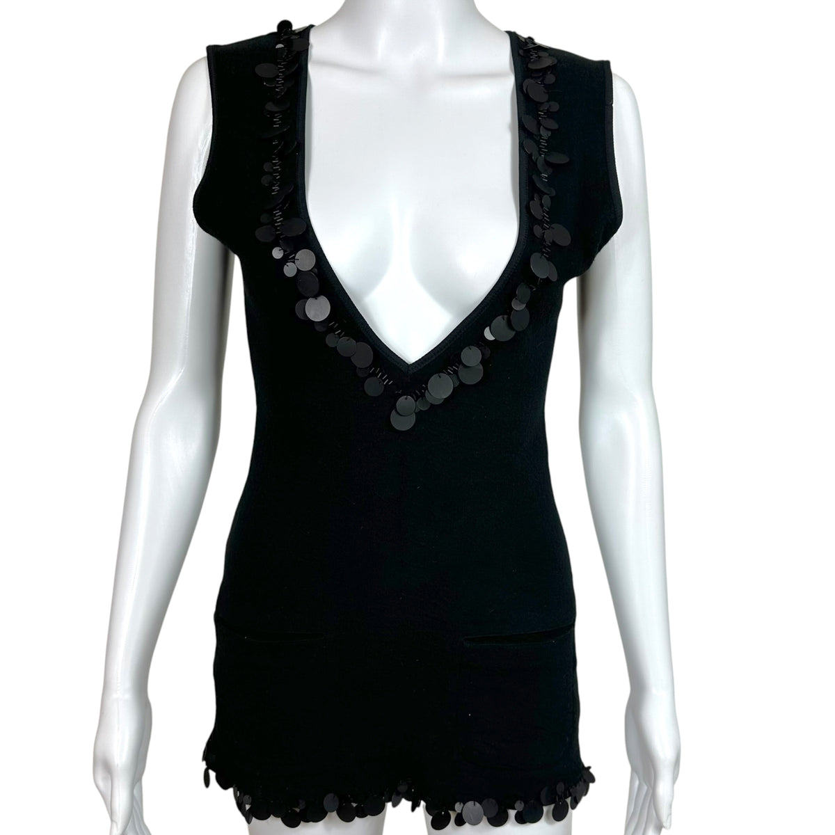 Jean Paul Gaultier Black Knit Tunic Tank Top with Sequin Trim