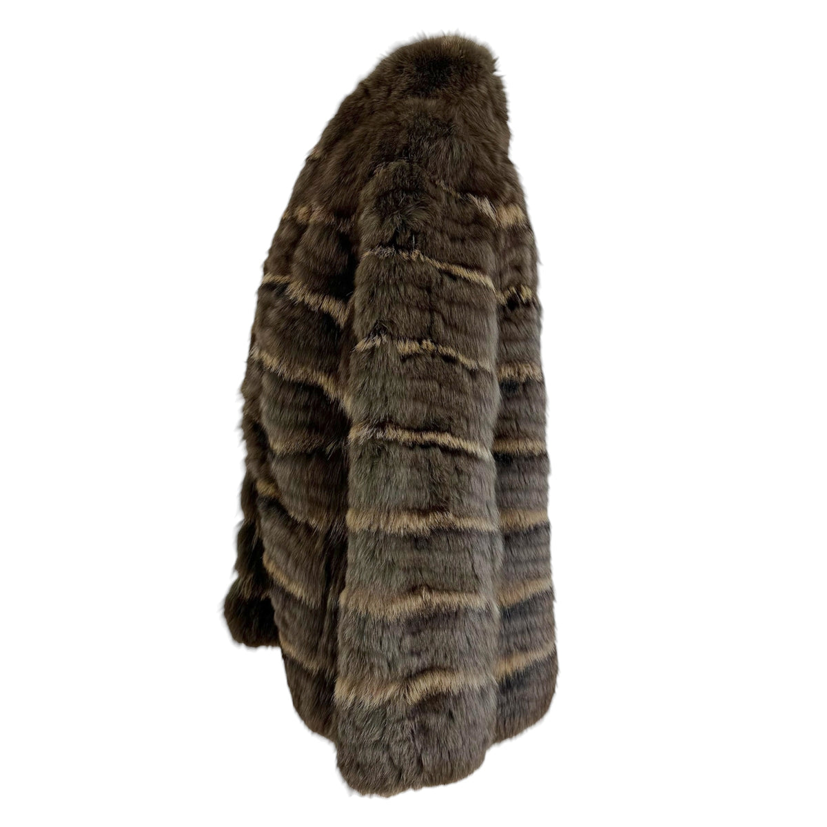 Vintage Dyed Fox Fur Coat Gray Brown Striped 1990s
