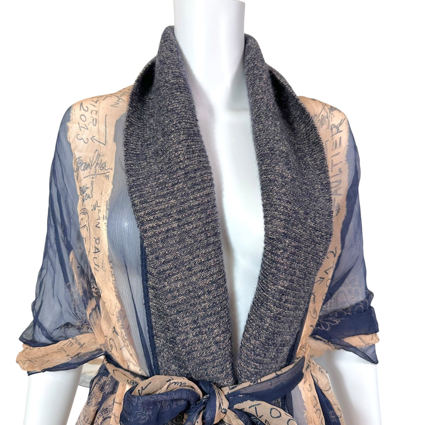 Jean Paul Gaultier Tattoo Print Sheer Silk & Knit Wrap Shawl