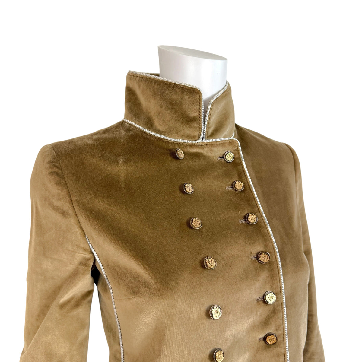 Dolce & Gabbana Khaki Velvet Napoleon Button Front Jacket