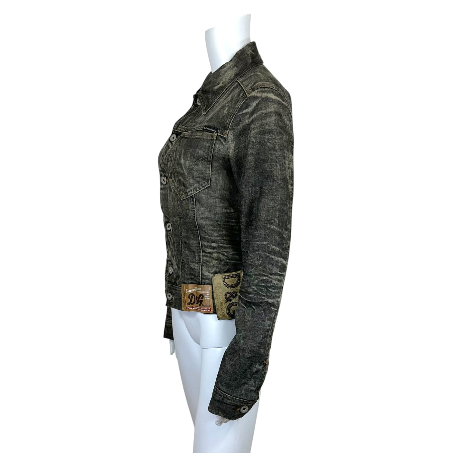 D&G Dolce & Gabbana Gray Denim Multi-Logo Patch Jacket