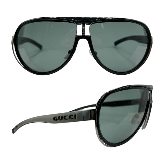 Gucci Black & Silver Oversized Aviator Sunglasses w/ Case