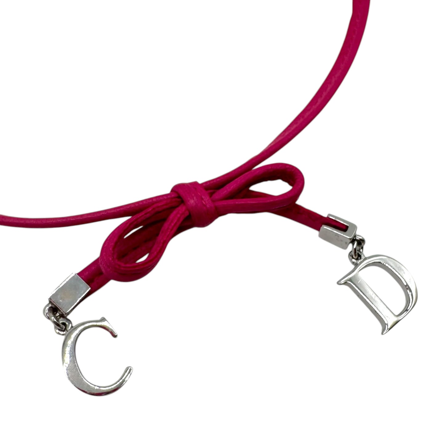 Christian Dior Pink Leather Bow Choker Necklace
