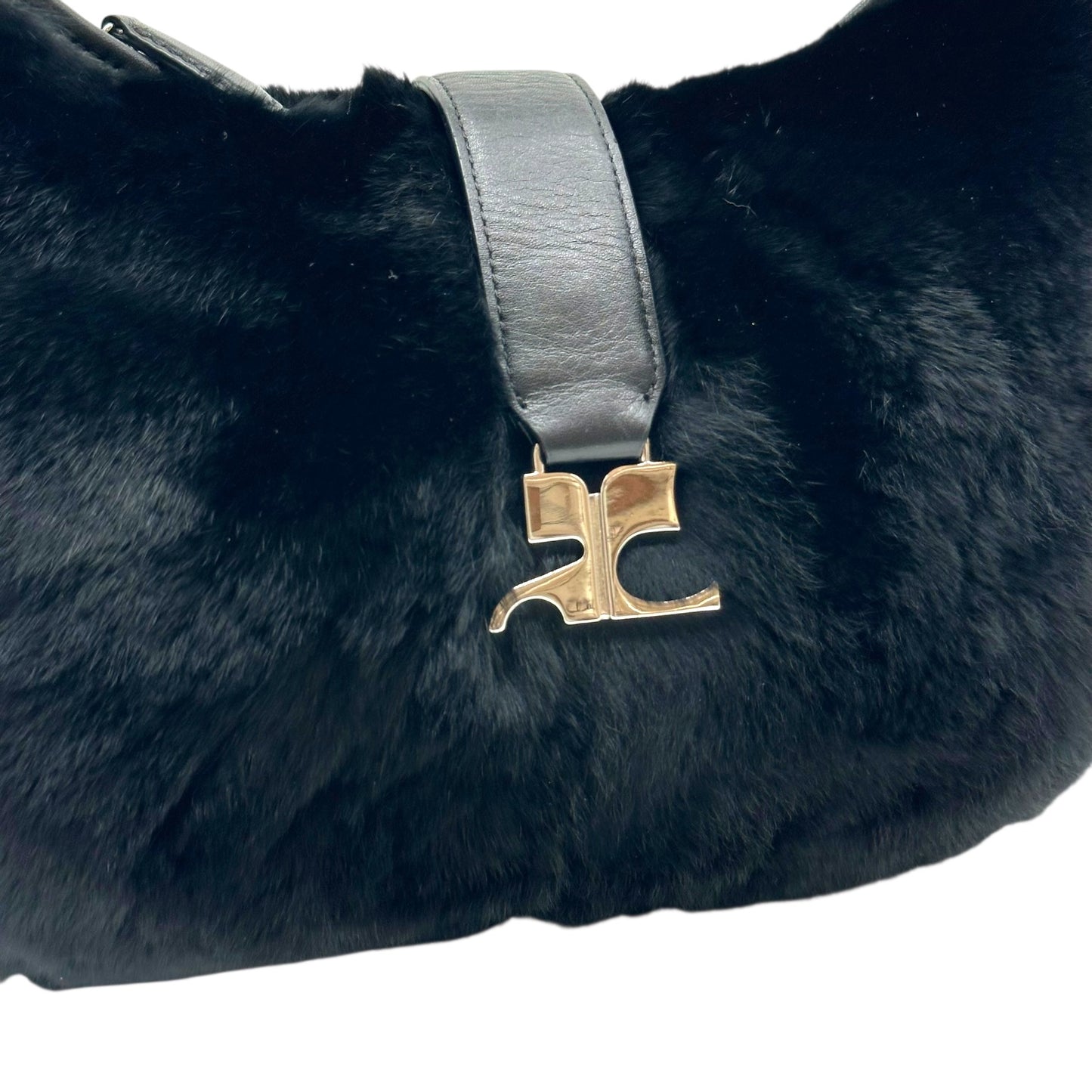 Courreges Black Rabbit Fur Shoulder Bag
